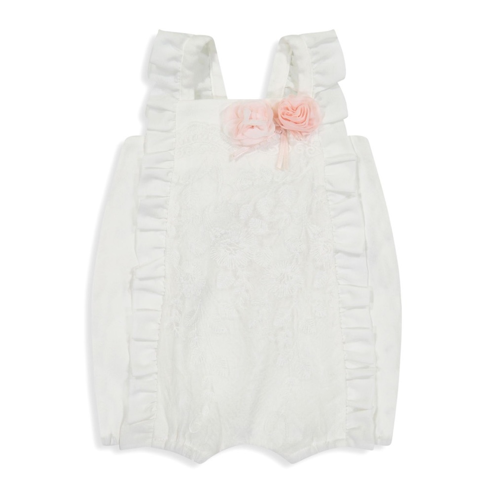 Miniclasix Ivory Baby Girls Romper w Flower Appliqué Size 9months NWT